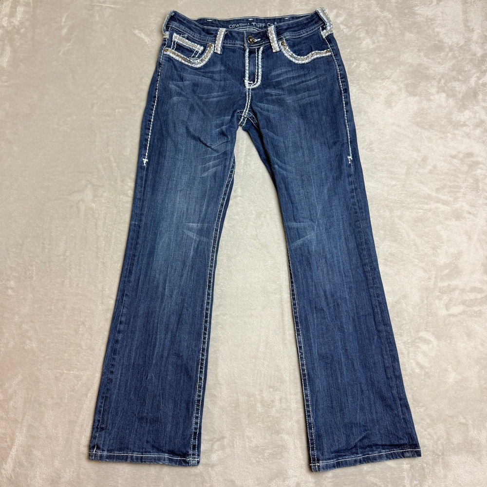 Cowgirl Tuff Co First Class Jeans Women 30x31 Blue Bootcut Sequin Thick Stitch
